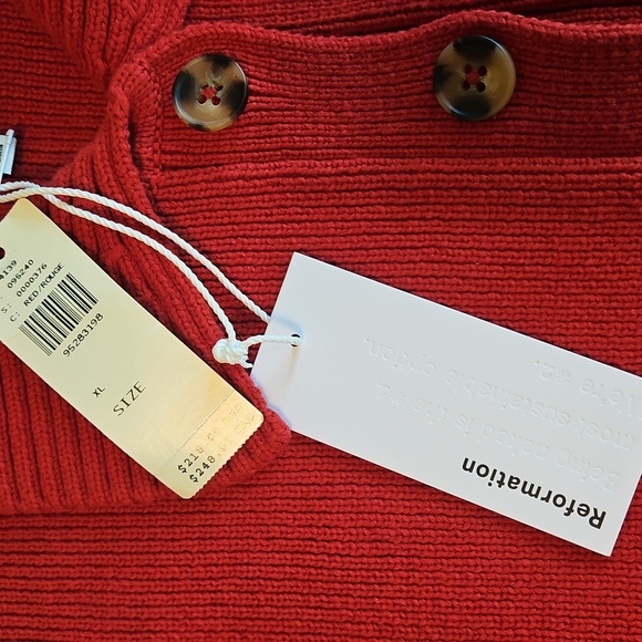 Anthropologie Reformation Brooklyn Red Polo Sweater 100% Organic Cotton - Picture 7 of 9